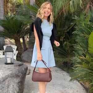 Anthropologie Blue Cap Sleeve Mock Neck Mini Dress SZ XS - NWT